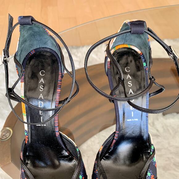 Casadei Floral Print with Leather Trim Evening Shoes Size 7 - Picture 4 of 14
